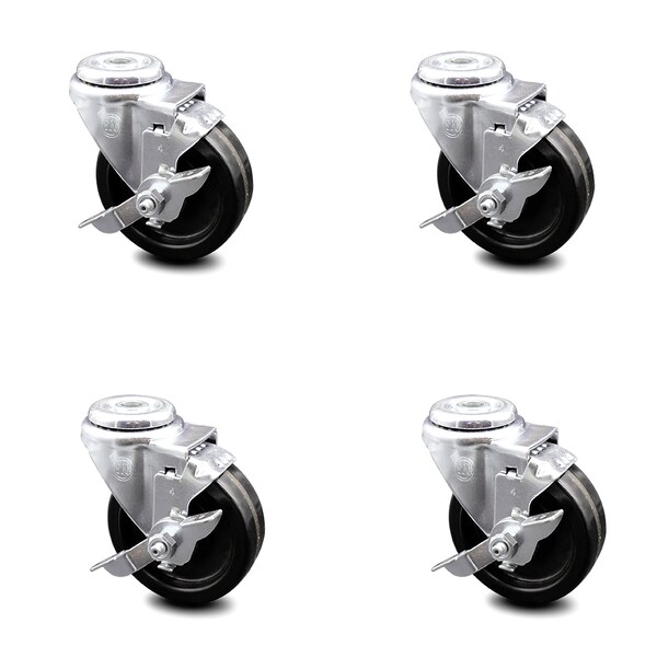 4 Inch Phenolic Wheel Swivel Bolt Hole Caster Set with Brake